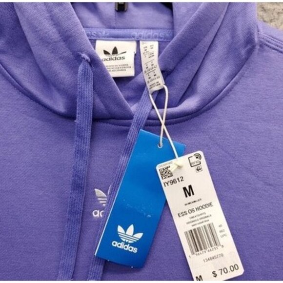 Adidas Pullover Hoodie Women Medium Purple Oversized Ribbed Cuff Kangaroo Pocket - Picture 6 of 8